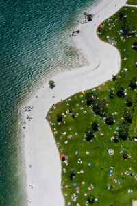 Molvenersee close beach, Molveno, aerial picture, Trentino, Italy Molvenersee close beach, Molveno, aerial picture, Trentino, Italy